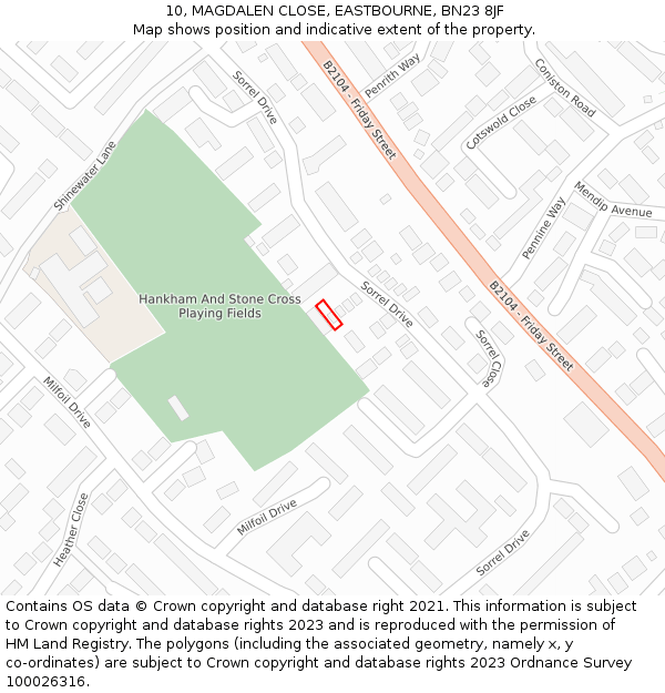 10, MAGDALEN CLOSE, EASTBOURNE, BN23 8JF: Location map and indicative extent of plot