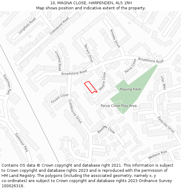 10, MAGNA CLOSE, HARPENDEN, AL5 1RH: Location map and indicative extent of plot