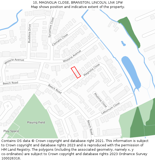 10, MAGNOLIA CLOSE, BRANSTON, LINCOLN, LN4 1PW: Location map and indicative extent of plot