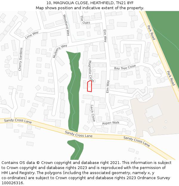 10, MAGNOLIA CLOSE, HEATHFIELD, TN21 8YF: Location map and indicative extent of plot