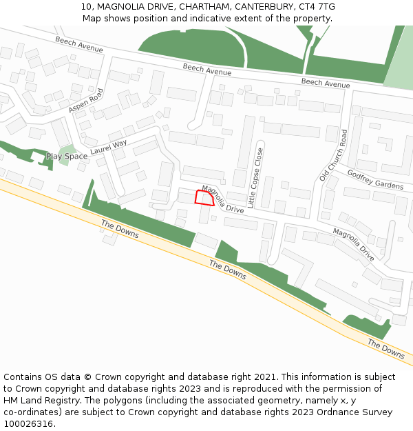 10, MAGNOLIA DRIVE, CHARTHAM, CANTERBURY, CT4 7TG: Location map and indicative extent of plot