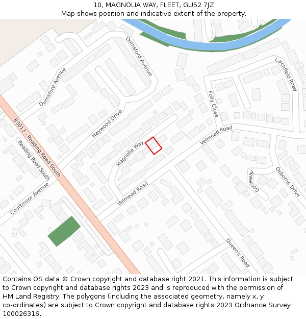 10, MAGNOLIA WAY, FLEET, GU52 7JZ: Location map and indicative extent of plot