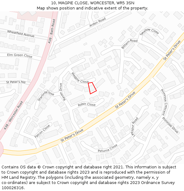 10, MAGPIE CLOSE, WORCESTER, WR5 3SN: Location map and indicative extent of plot