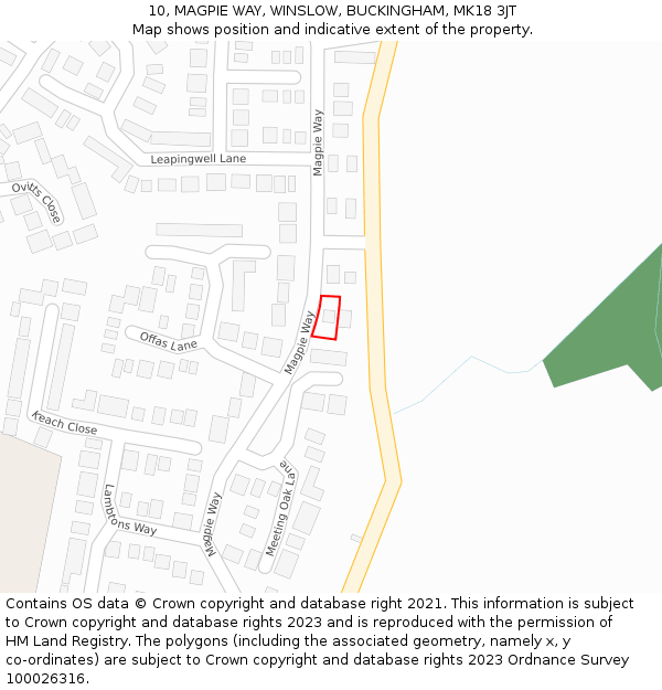 10, MAGPIE WAY, WINSLOW, BUCKINGHAM, MK18 3JT: Location map and indicative extent of plot