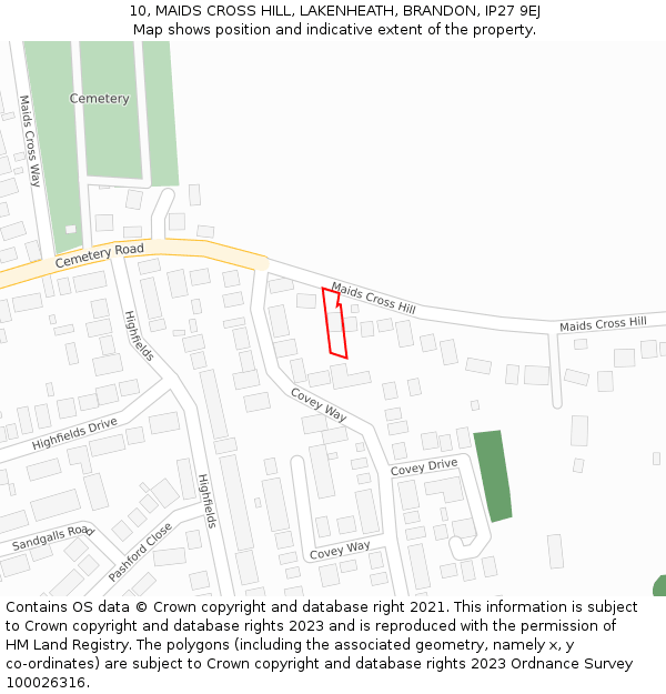 10, MAIDS CROSS HILL, LAKENHEATH, BRANDON, IP27 9EJ: Location map and indicative extent of plot