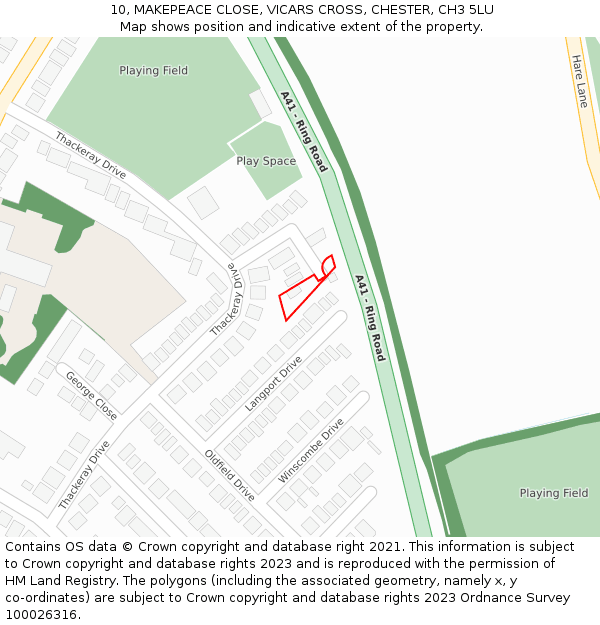 10, MAKEPEACE CLOSE, VICARS CROSS, CHESTER, CH3 5LU: Location map and indicative extent of plot