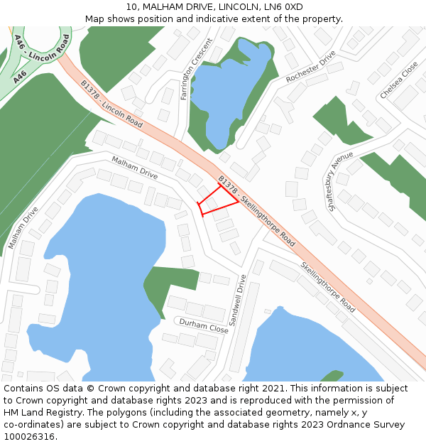 10, MALHAM DRIVE, LINCOLN, LN6 0XD: Location map and indicative extent of plot
