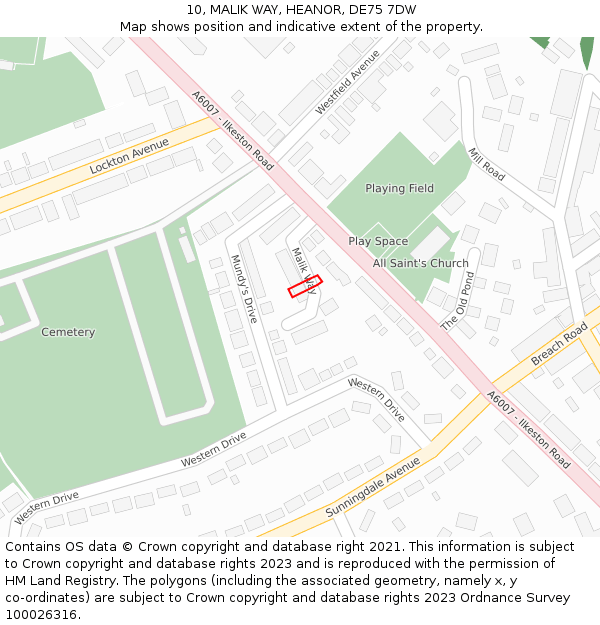 10, MALIK WAY, HEANOR, DE75 7DW: Location map and indicative extent of plot