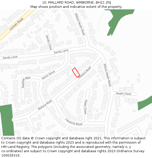 10, MALLARD ROAD, WIMBORNE, BH21 2NJ: Location map and indicative extent of plot