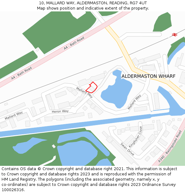 10, MALLARD WAY, ALDERMASTON, READING, RG7 4UT: Location map and indicative extent of plot