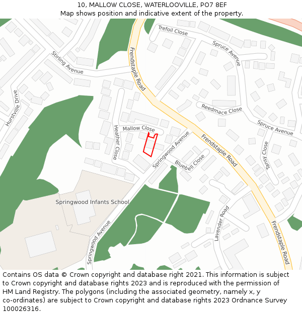 10, MALLOW CLOSE, WATERLOOVILLE, PO7 8EF: Location map and indicative extent of plot