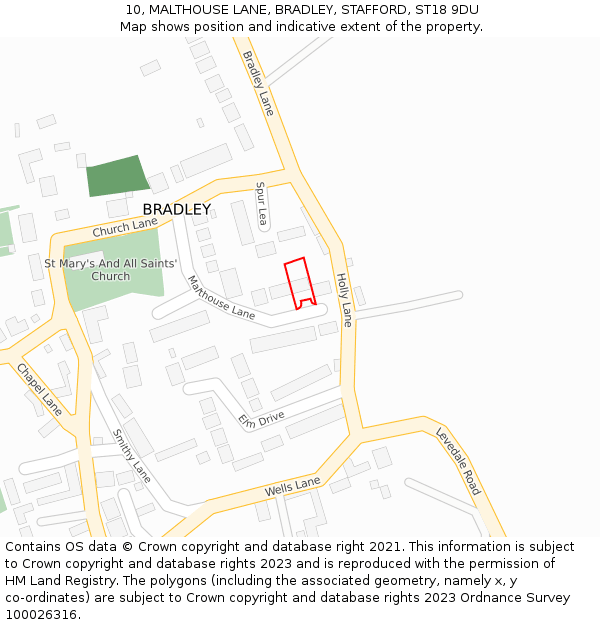 10, MALTHOUSE LANE, BRADLEY, STAFFORD, ST18 9DU: Location map and indicative extent of plot