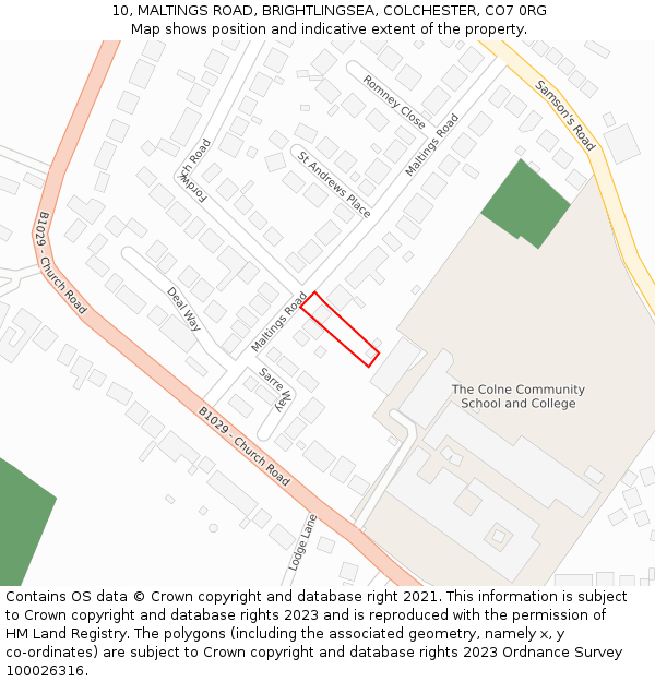 10, MALTINGS ROAD, BRIGHTLINGSEA, COLCHESTER, CO7 0RG: Location map and indicative extent of plot