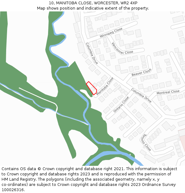 10, MANITOBA CLOSE, WORCESTER, WR2 4XP: Location map and indicative extent of plot