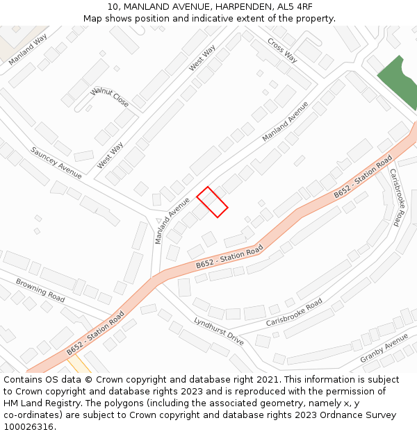 10, MANLAND AVENUE, HARPENDEN, AL5 4RF: Location map and indicative extent of plot