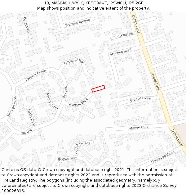 10, MANNALL WALK, KESGRAVE, IPSWICH, IP5 2GF: Location map and indicative extent of plot