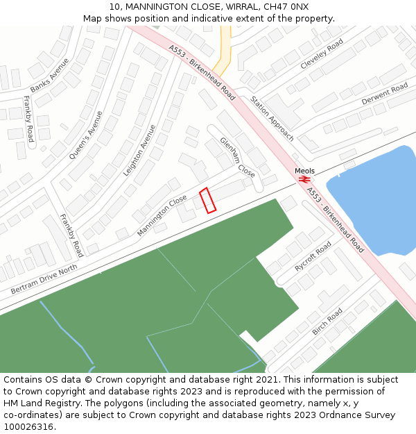 10, MANNINGTON CLOSE, WIRRAL, CH47 0NX: Location map and indicative extent of plot