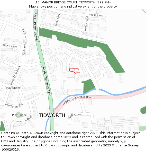 10, MANOR BRIDGE COURT, TIDWORTH, SP9 7NH: Location map and indicative extent of plot