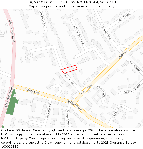 10, MANOR CLOSE, EDWALTON, NOTTINGHAM, NG12 4BH: Location map and indicative extent of plot