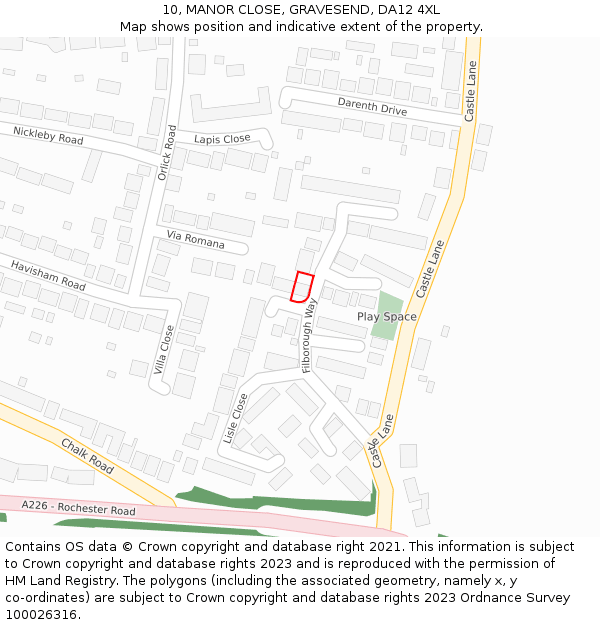 10, MANOR CLOSE, GRAVESEND, DA12 4XL: Location map and indicative extent of plot