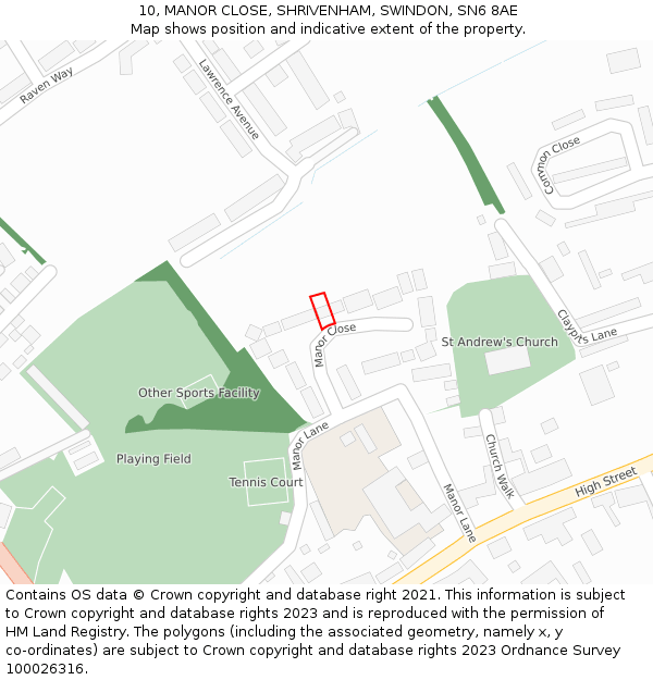 10, MANOR CLOSE, SHRIVENHAM, SWINDON, SN6 8AE: Location map and indicative extent of plot