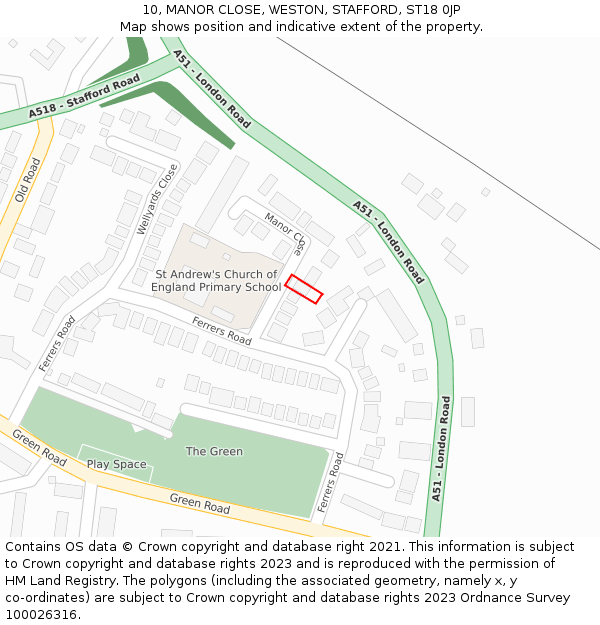 10, MANOR CLOSE, WESTON, STAFFORD, ST18 0JP: Location map and indicative extent of plot