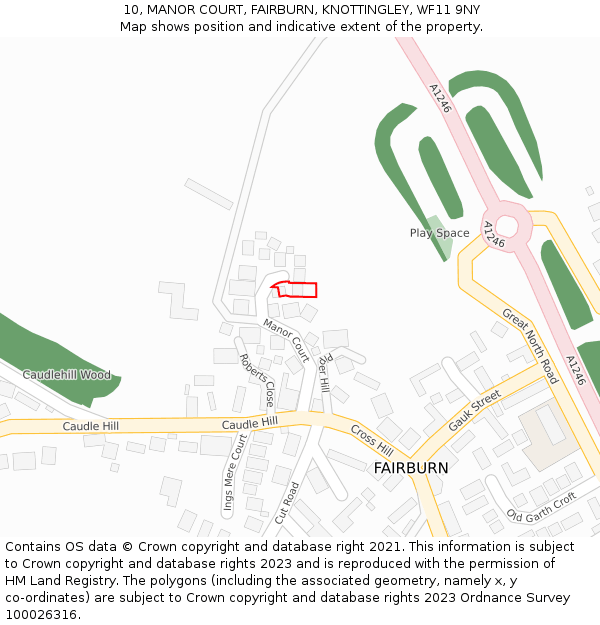 10, MANOR COURT, FAIRBURN, KNOTTINGLEY, WF11 9NY: Location map and indicative extent of plot