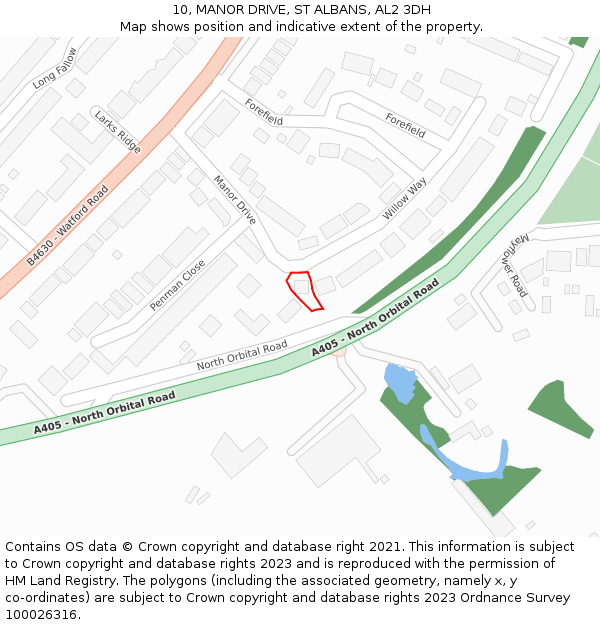 10, MANOR DRIVE, ST ALBANS, AL2 3DH: Location map and indicative extent of plot