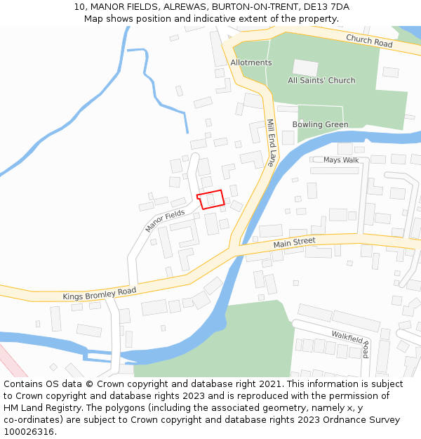 10, MANOR FIELDS, ALREWAS, BURTON-ON-TRENT, DE13 7DA: Location map and indicative extent of plot