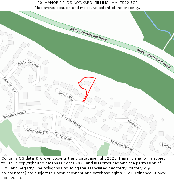 10, MANOR FIELDS, WYNYARD, BILLINGHAM, TS22 5GE: Location map and indicative extent of plot