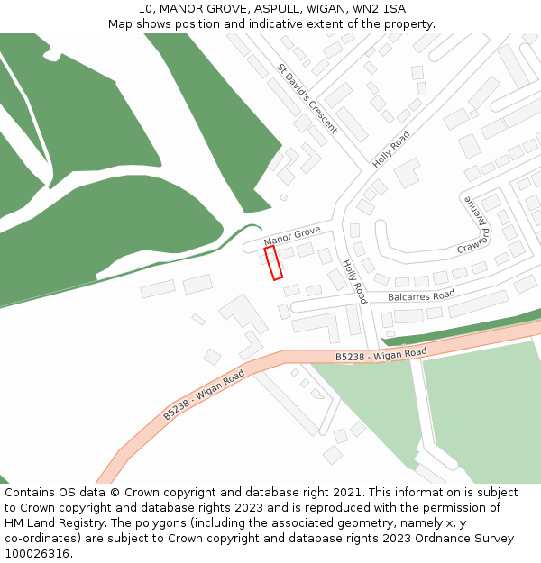 10, MANOR GROVE, ASPULL, WIGAN, WN2 1SA: Location map and indicative extent of plot