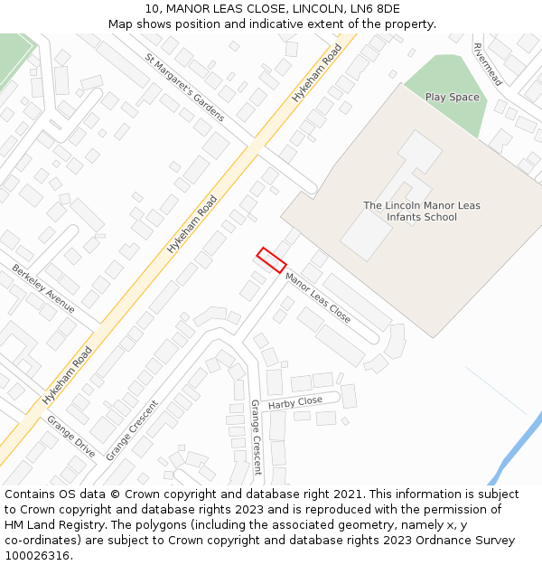 10, MANOR LEAS CLOSE, LINCOLN, LN6 8DE: Location map and indicative extent of plot