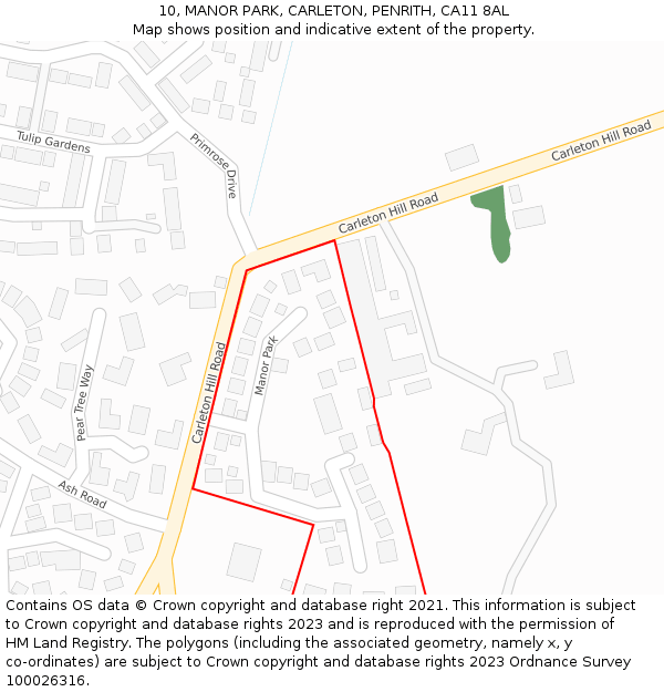 10, MANOR PARK, CARLETON, PENRITH, CA11 8AL: Location map and indicative extent of plot