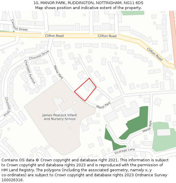 10, MANOR PARK, RUDDINGTON, NOTTINGHAM, NG11 6DS: Location map and indicative extent of plot