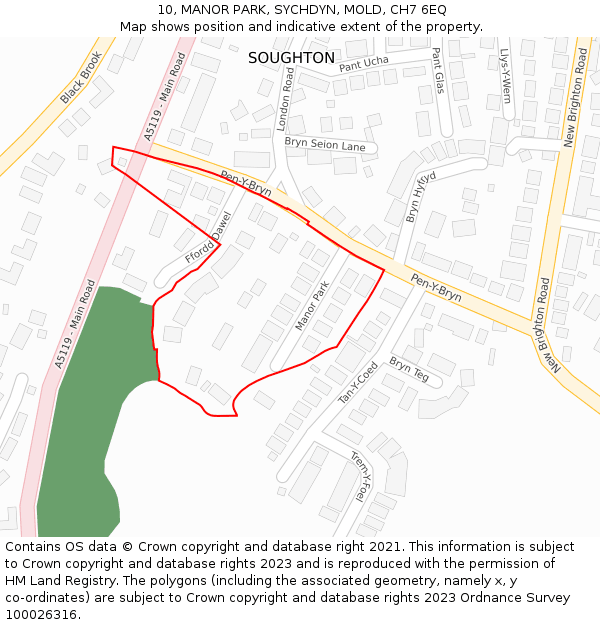 10, MANOR PARK, SYCHDYN, MOLD, CH7 6EQ: Location map and indicative extent of plot