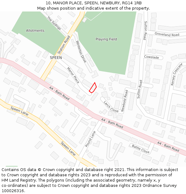 10, MANOR PLACE, SPEEN, NEWBURY, RG14 1RB: Location map and indicative extent of plot