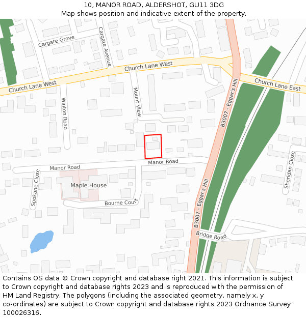 10, MANOR ROAD, ALDERSHOT, GU11 3DG: Location map and indicative extent of plot