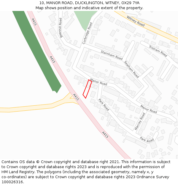 10, MANOR ROAD, DUCKLINGTON, WITNEY, OX29 7YA: Location map and indicative extent of plot