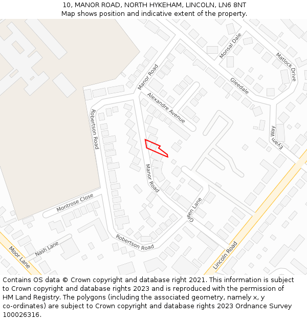 10, MANOR ROAD, NORTH HYKEHAM, LINCOLN, LN6 8NT: Location map and indicative extent of plot