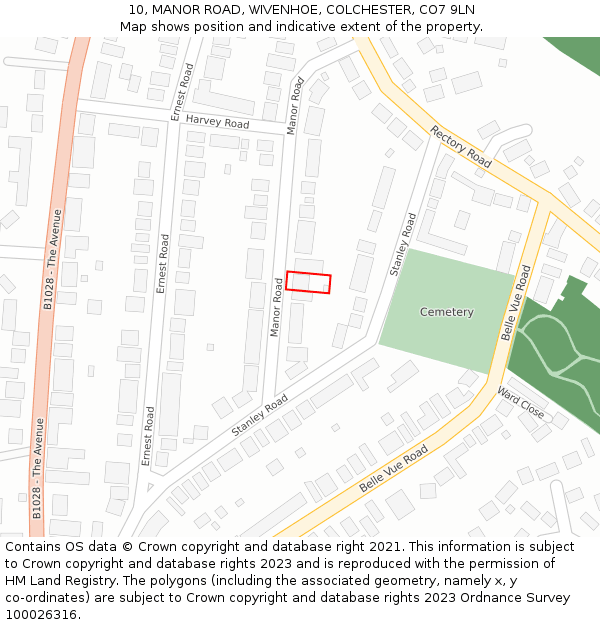 10, MANOR ROAD, WIVENHOE, COLCHESTER, CO7 9LN: Location map and indicative extent of plot