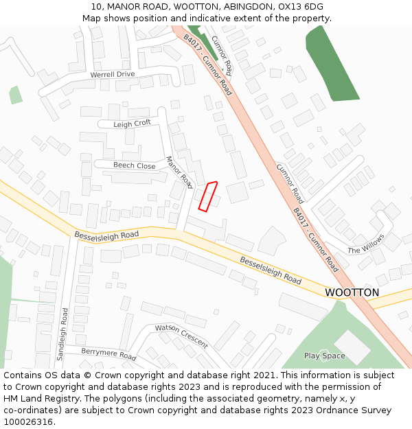 10, MANOR ROAD, WOOTTON, ABINGDON, OX13 6DG: Location map and indicative extent of plot