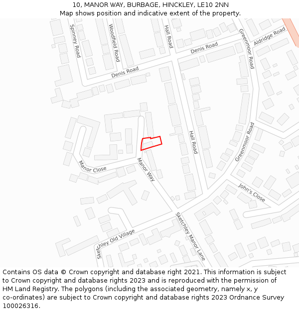 10, MANOR WAY, BURBAGE, HINCKLEY, LE10 2NN: Location map and indicative extent of plot