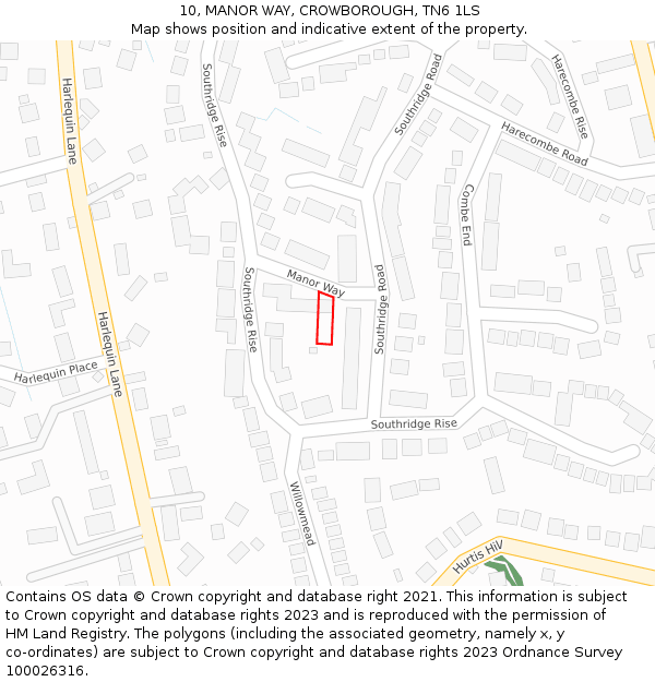 10, MANOR WAY, CROWBOROUGH, TN6 1LS: Location map and indicative extent of plot