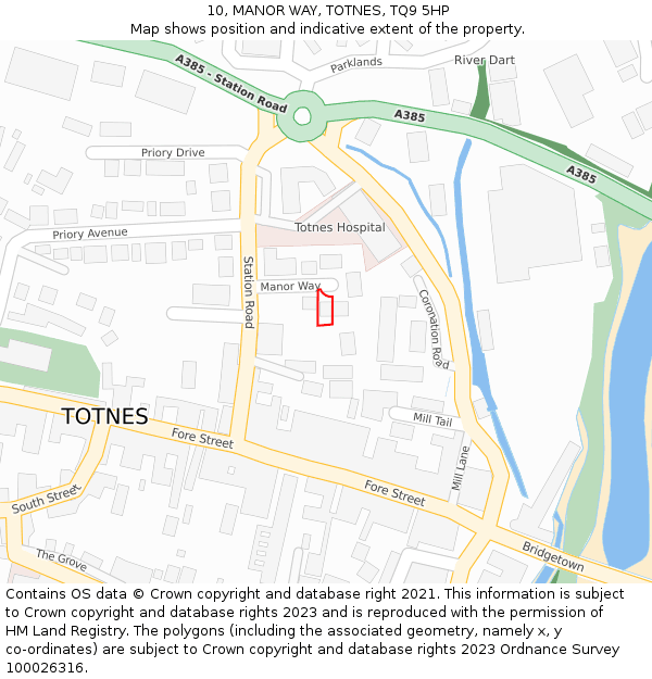 10, MANOR WAY, TOTNES, TQ9 5HP: Location map and indicative extent of plot