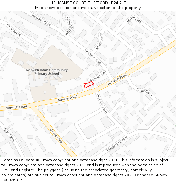 10, MANSE COURT, THETFORD, IP24 2LE: Location map and indicative extent of plot