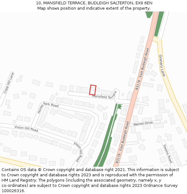 10, MANSFIELD TERRACE, BUDLEIGH SALTERTON, EX9 6EN: Location map and indicative extent of plot