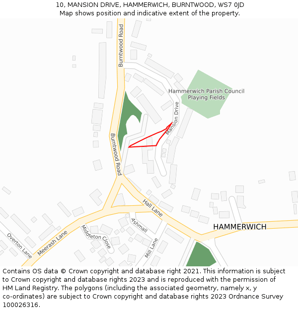 10, MANSION DRIVE, HAMMERWICH, BURNTWOOD, WS7 0JD: Location map and indicative extent of plot