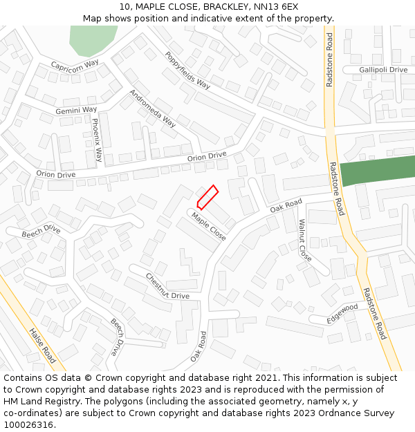 10, MAPLE CLOSE, BRACKLEY, NN13 6EX: Location map and indicative extent of plot