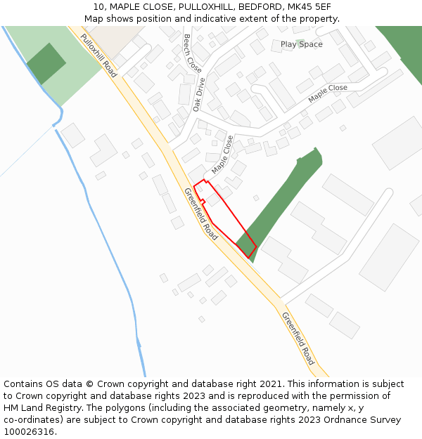 10, MAPLE CLOSE, PULLOXHILL, BEDFORD, MK45 5EF: Location map and indicative extent of plot