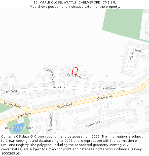 10, MAPLE CLOSE, WRITTLE, CHELMSFORD, CM1 3FL: Location map and indicative extent of plot